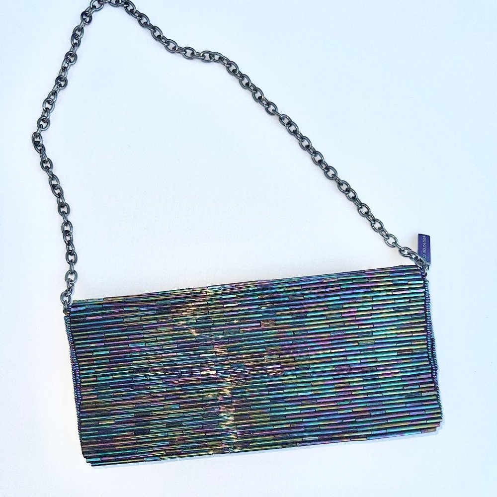 Gorgeous BCBGMaxAzria Beaded Clutch / Handbag with silver chain strap